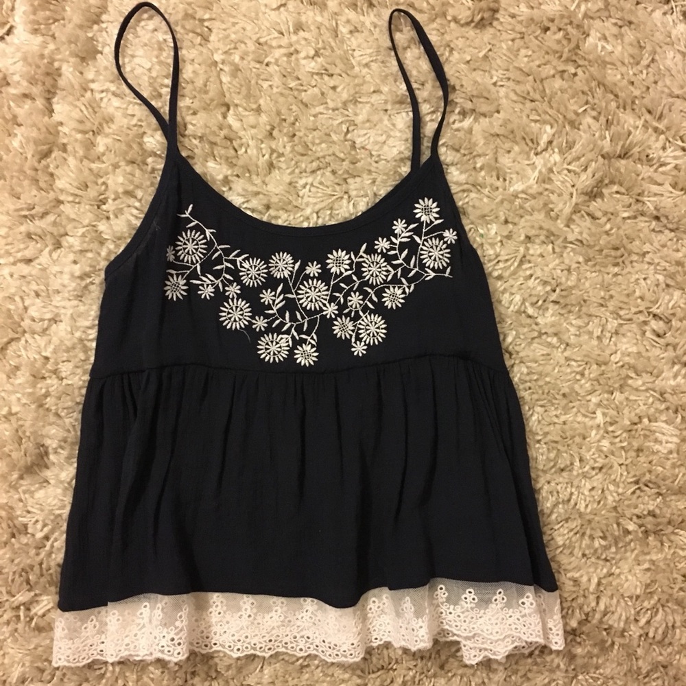 Navy Blue Embroidered Tank